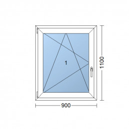 Okno plastikowe | 90x110 cm (900x1100 mm) | białe | otwierane i uchylane | lewe