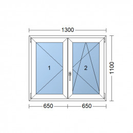 Janela de plástico | 130x110 cm (1300x1100 mm) | branco | double-hung sem mulhao (mulhao) | direito