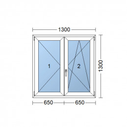 Janela de plástico | 130x130 cm (1300x1300 mm) | branco | double-hung sem mulhao (mulhao) | direito