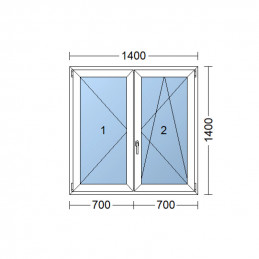 Janela de plástico | 140x140 cm (1400x1400 mm) | branco | double-hung sem mulhao (mulhao) | direito