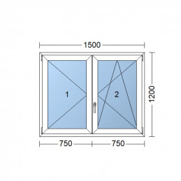 Janela de plástico | 150x120 cm (1500x1200 mm) | branco | double-hung sem mulhao (mulhao) | direito