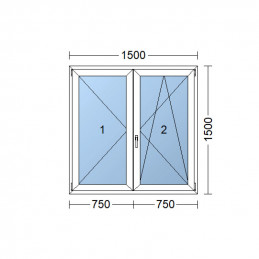 Janela de plástico | 150x150 cm (1500x1500 mm) | branco | double-hung sem mulhao (mulhao) | direito