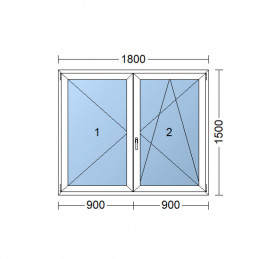 Janela de plástico | 180x150 cm (1800x1500 mm) | branco | double-hung sem mulhao (mulhao) | direito