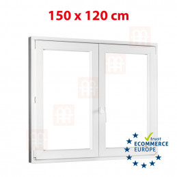 Ventana de plástico | 150x120 cm (1500x1200 mm) | blanca | de doble hoja sin parteluz (parteluz) | derecha | TRIPLE ACRISTALAMIE