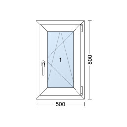 Plastic venster | 50 x 80 cm (500 x 800 mm) | wit | open en kantelbaar | rechts