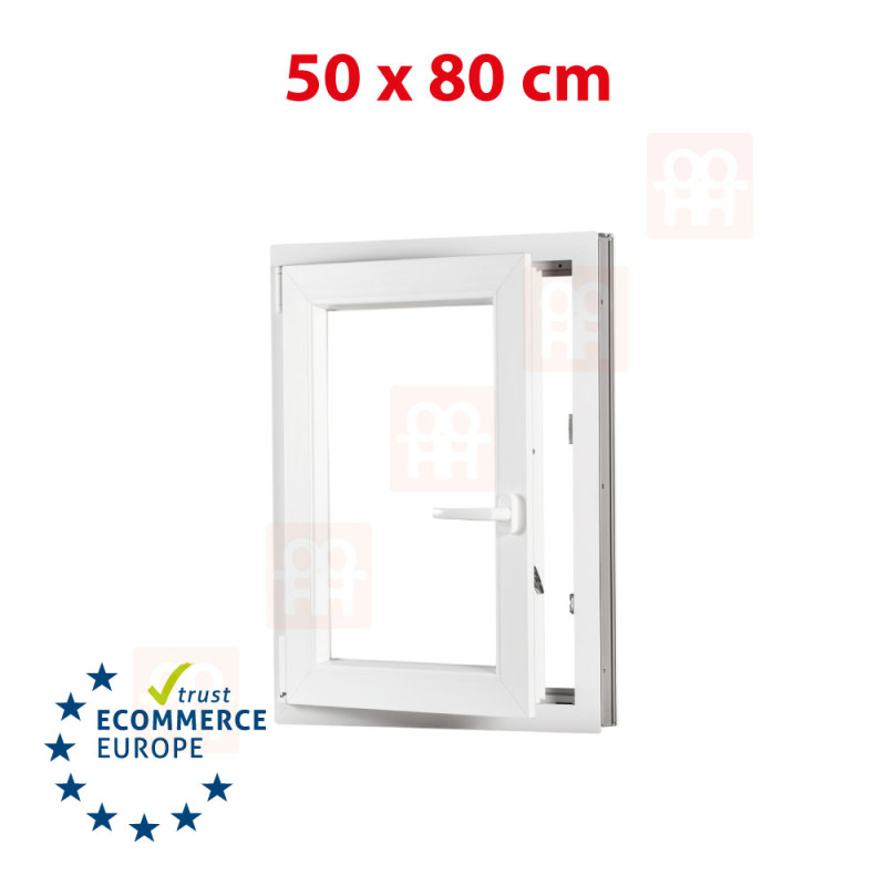 Plastic window | 50x80 cm (500x800 mm) | white | opening and tilting | left 