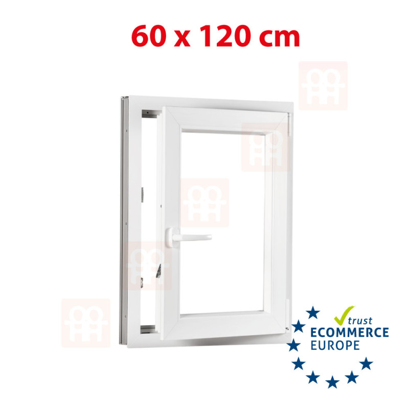 Plastic window | 60 x 120 cm (600 x 1200 mm) | white | opening and tilting | right 