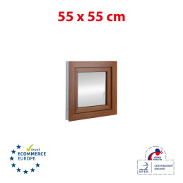 Plastic window 55x55 cm (550x550mm) opening and tilting right white / golden oak