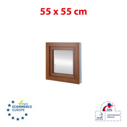 Plastic window 55x55 cm (550x550mm) opening and tilting left white / golden oak