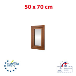 Plastic venster 50x70 cm (500x700mm) openen en vouwen links wit / gouden eik