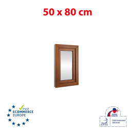 Plastic venster 50x80 cm (500x800mm) openen en vouwen links wit / gouden eik