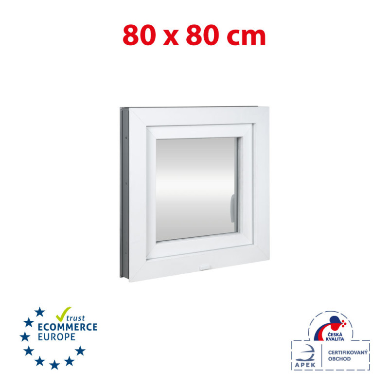 Plastic window | 80 x 80 cm (800 x 800 mm) | white | opening and tilting | right 